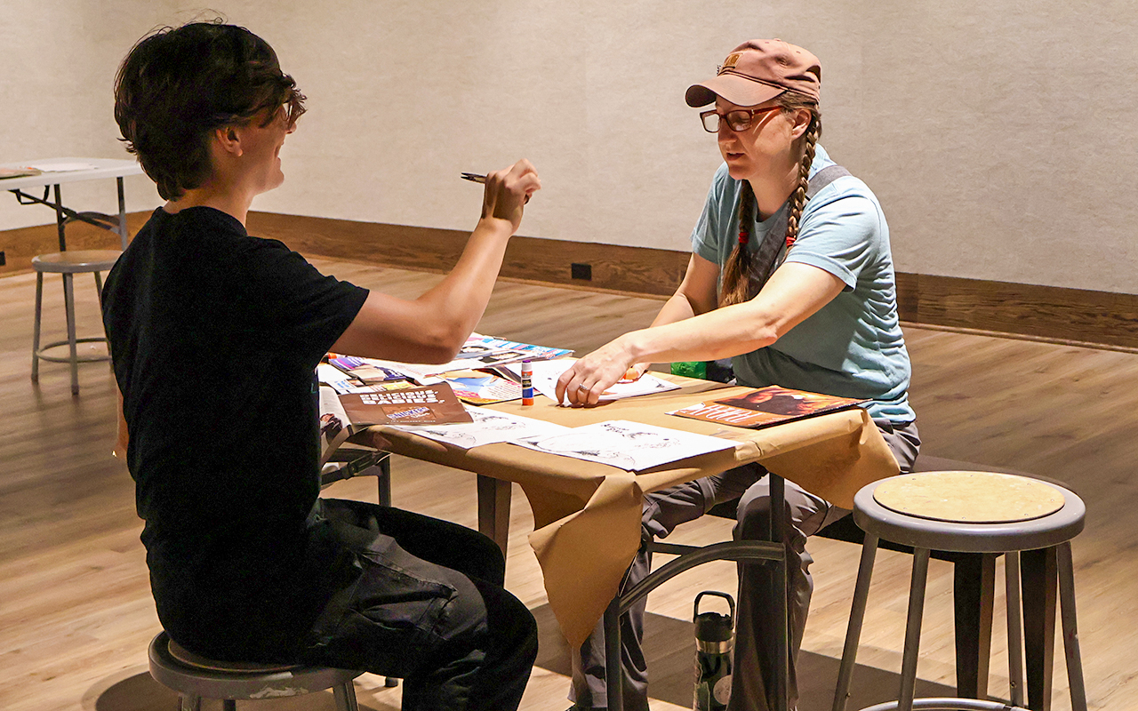 students doing a project in the art gallery